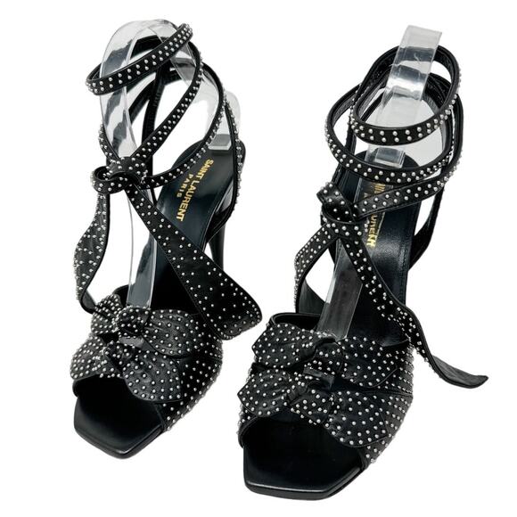 Saint Laurent KiKi 100 Micro Studded High Heel Ankle Wrap Sandals size 38.5 US8 - Picture 3 of 15
